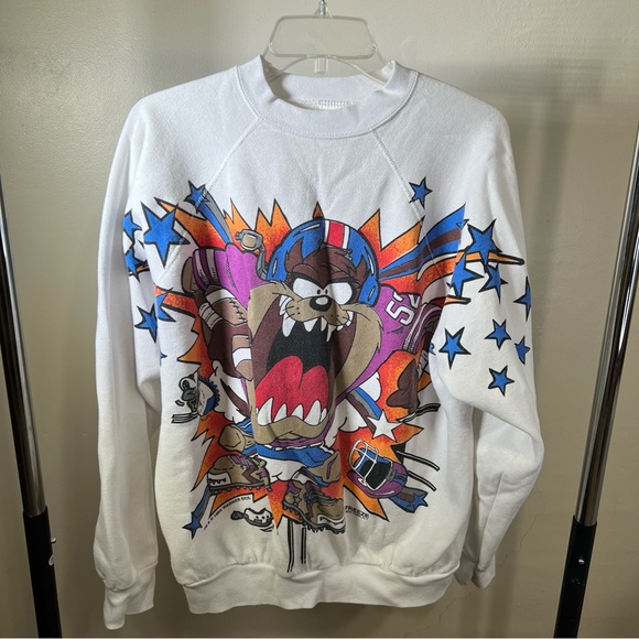 vintage 1994 warner bros‎ freeze ny taz looney tunes football sweatshirt y2k